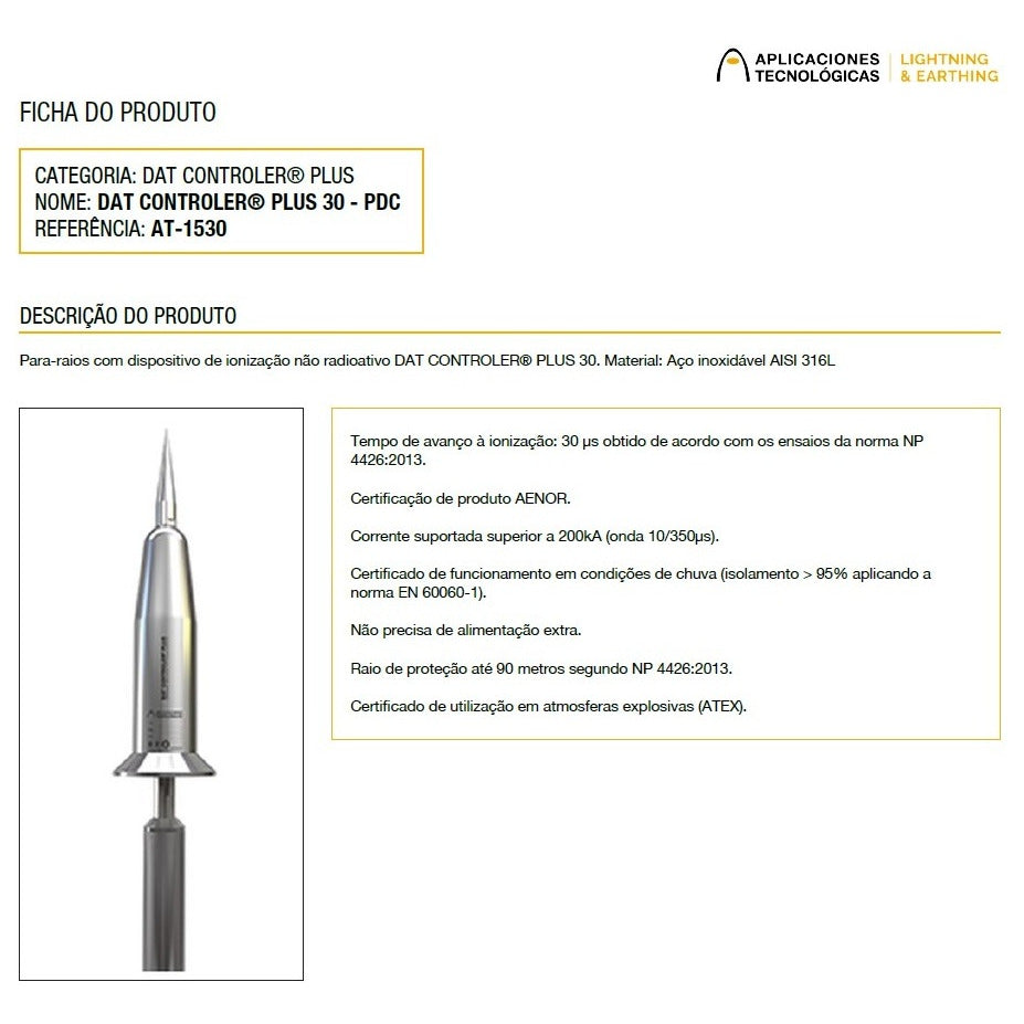para raios DAT CONTROLER® PLUS 15 PDC APLICACIONES TECNOLÓGICAS AT-1515.