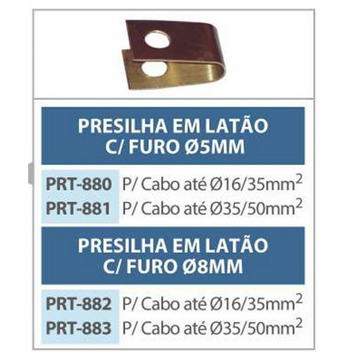 presilha latao c/furo 5mm p/cabo 50mm² PARATEC PRT-881