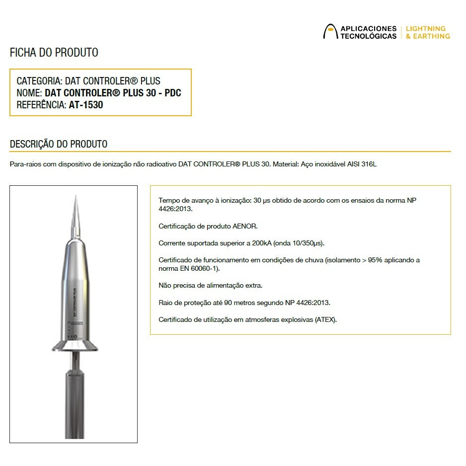 para raios DAT CONTROLER® PLUS 30 PDC APLICACIONES TECNOLÓGICAS AT-1530